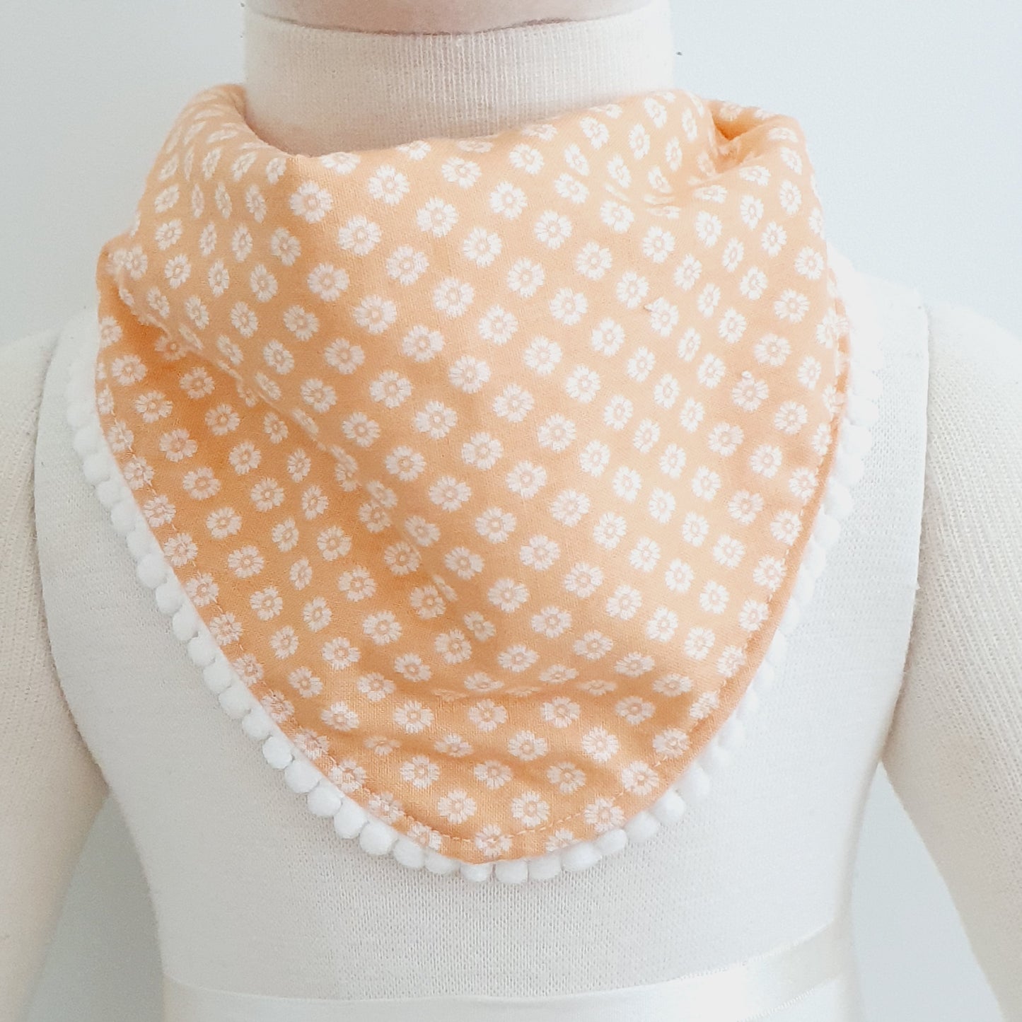 APRICOT Bandana Dribble Bib with Pom Pom Trim - Bamboo Backed Ultra Absorbent Bib