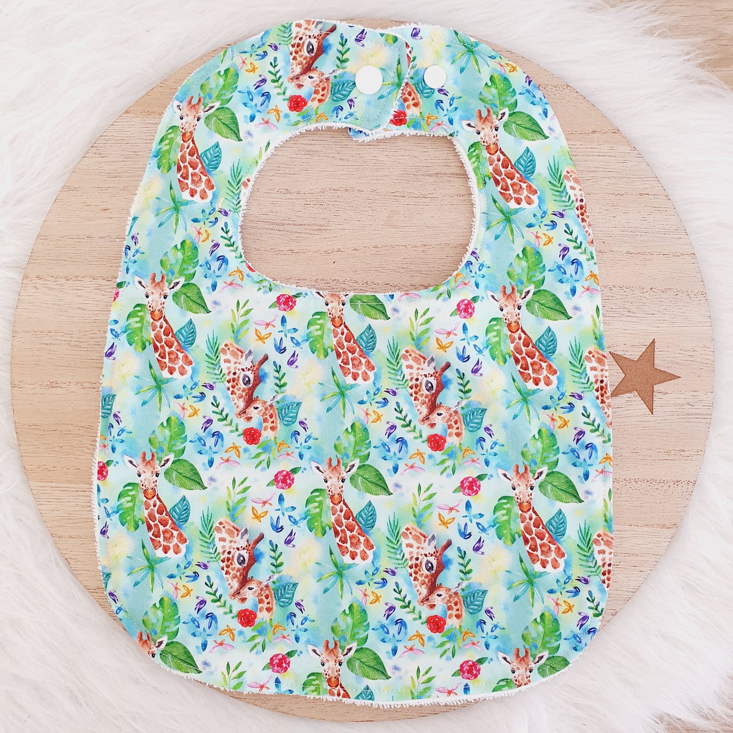 Giraffe Bib, Handmade Baby Bib, Large Feeding Bib