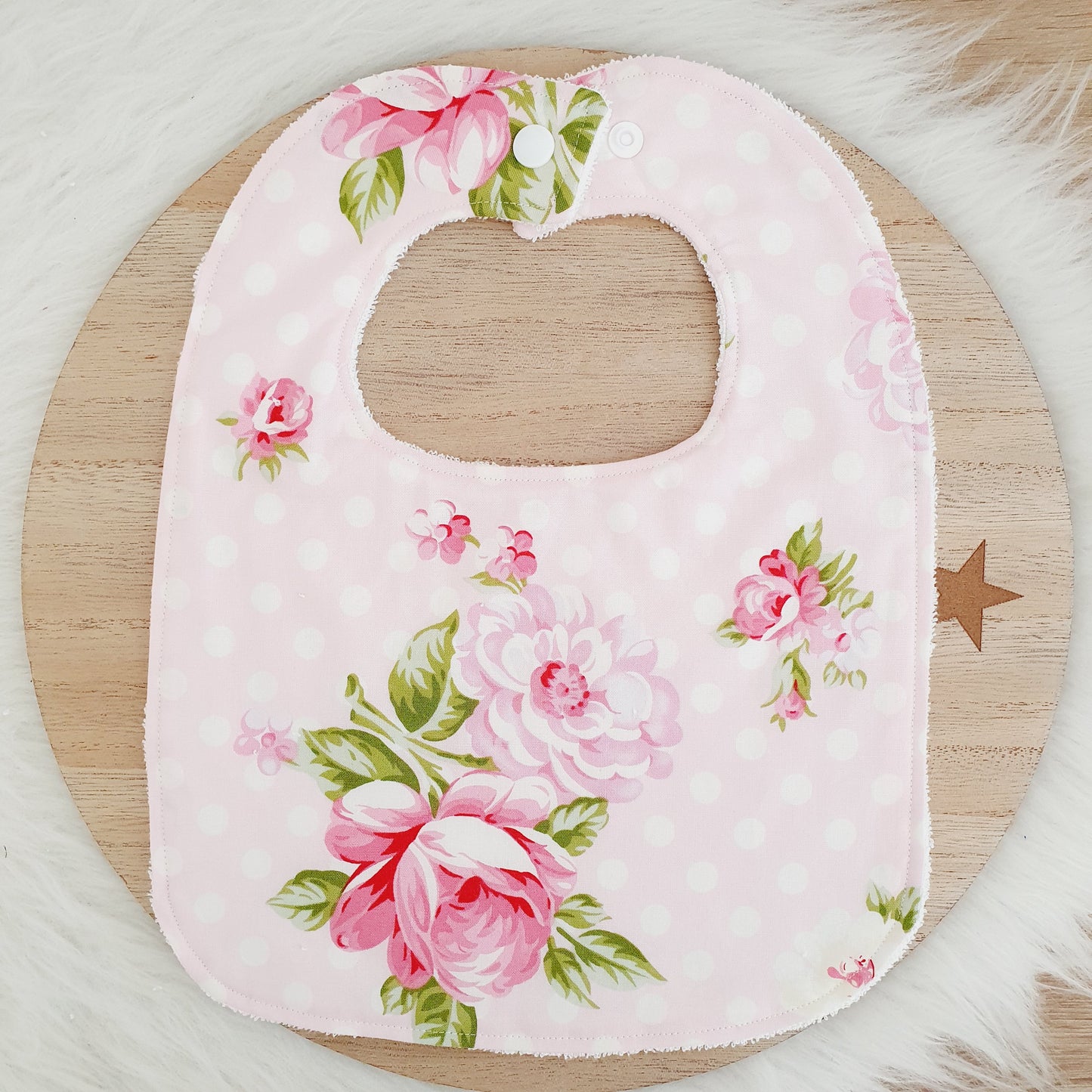 Roses Bib, Handmade Baby Bib, Large Feeding Bib