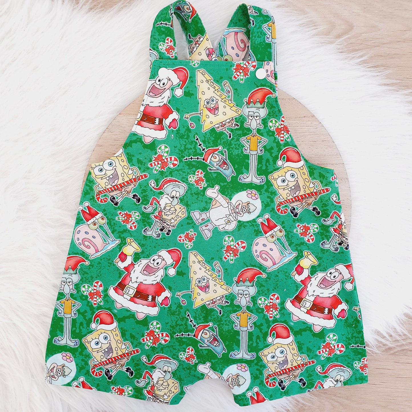 SPONGE CHRISTMAS Overalls, Baby / Toddler Overalls, Short Leg Romper, Christmas Outfit Size 2