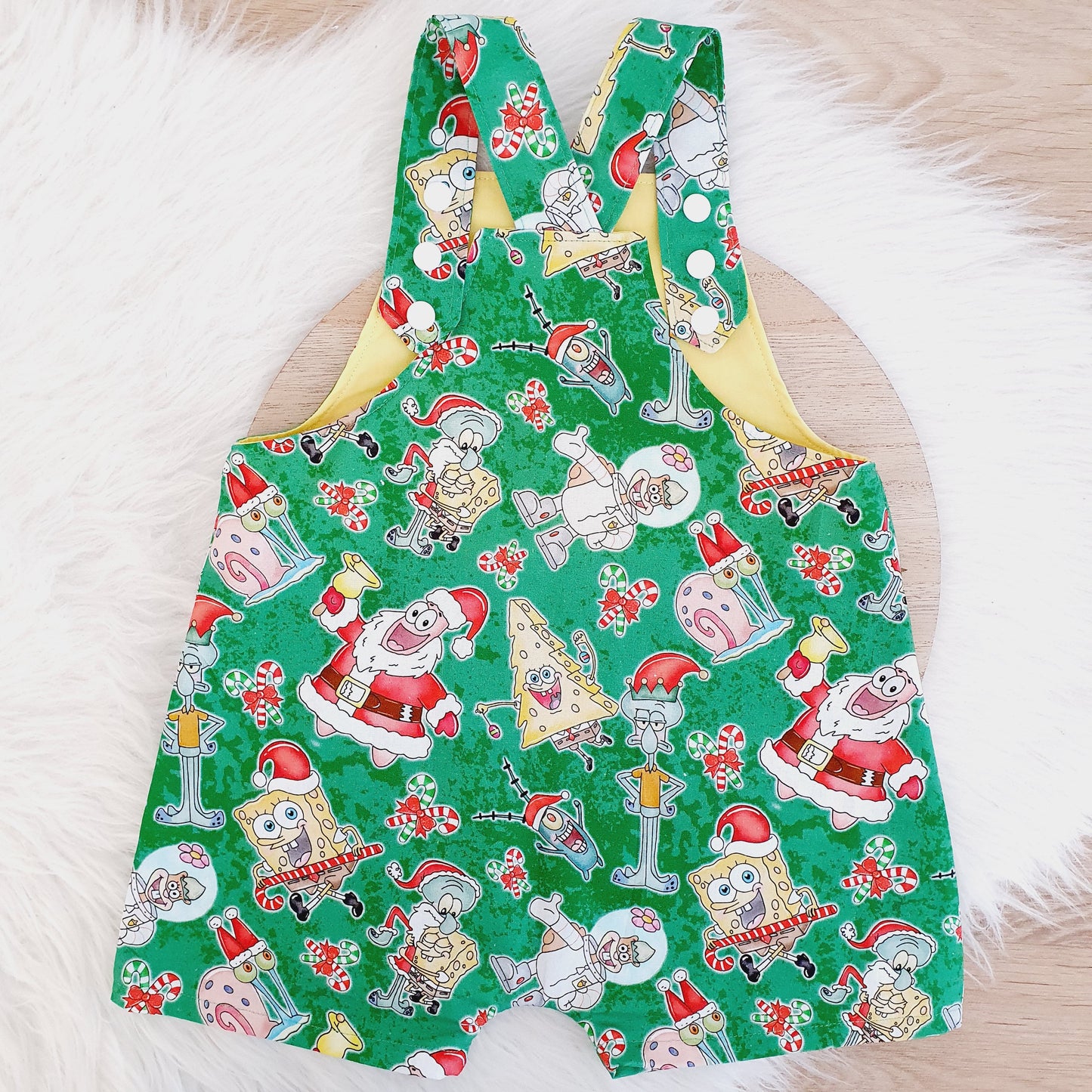 SPONGE CHRISTMAS Overalls, Baby / Toddler Overalls, Short Leg Romper, Christmas Outfit Size 2