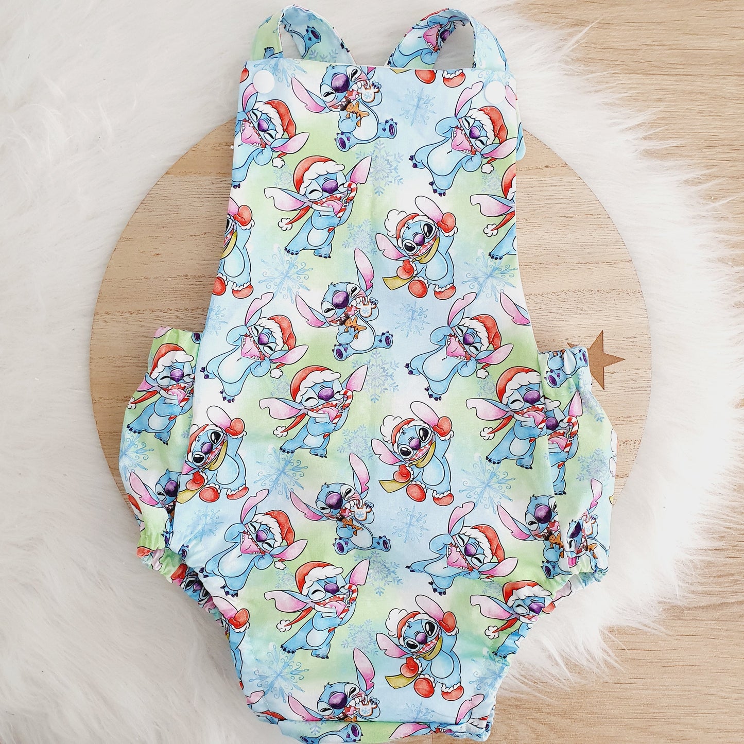 CHRISTMAS STITCH print Baby Romper, Size 1