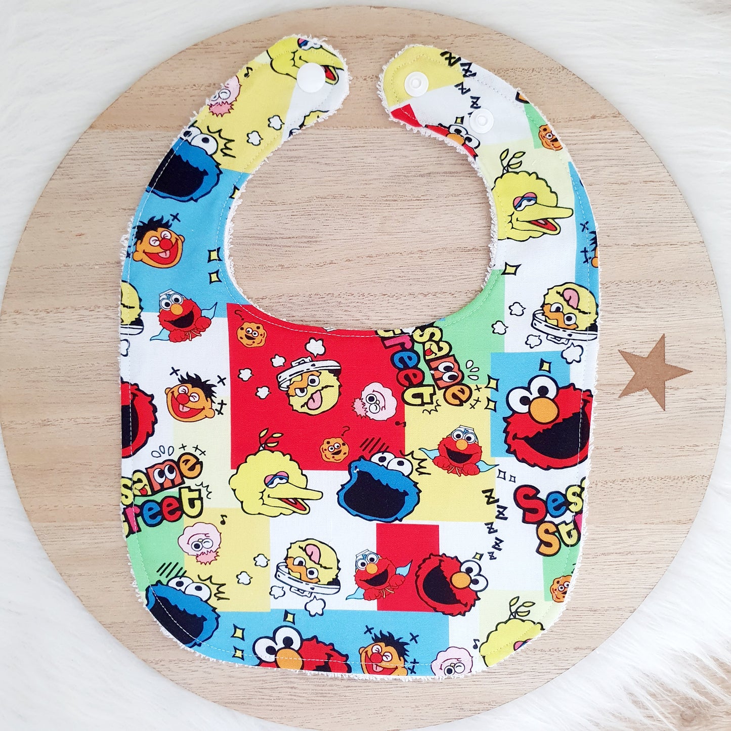Sesame Street print Bib, Handmade Baby Bib, Feeding Bib