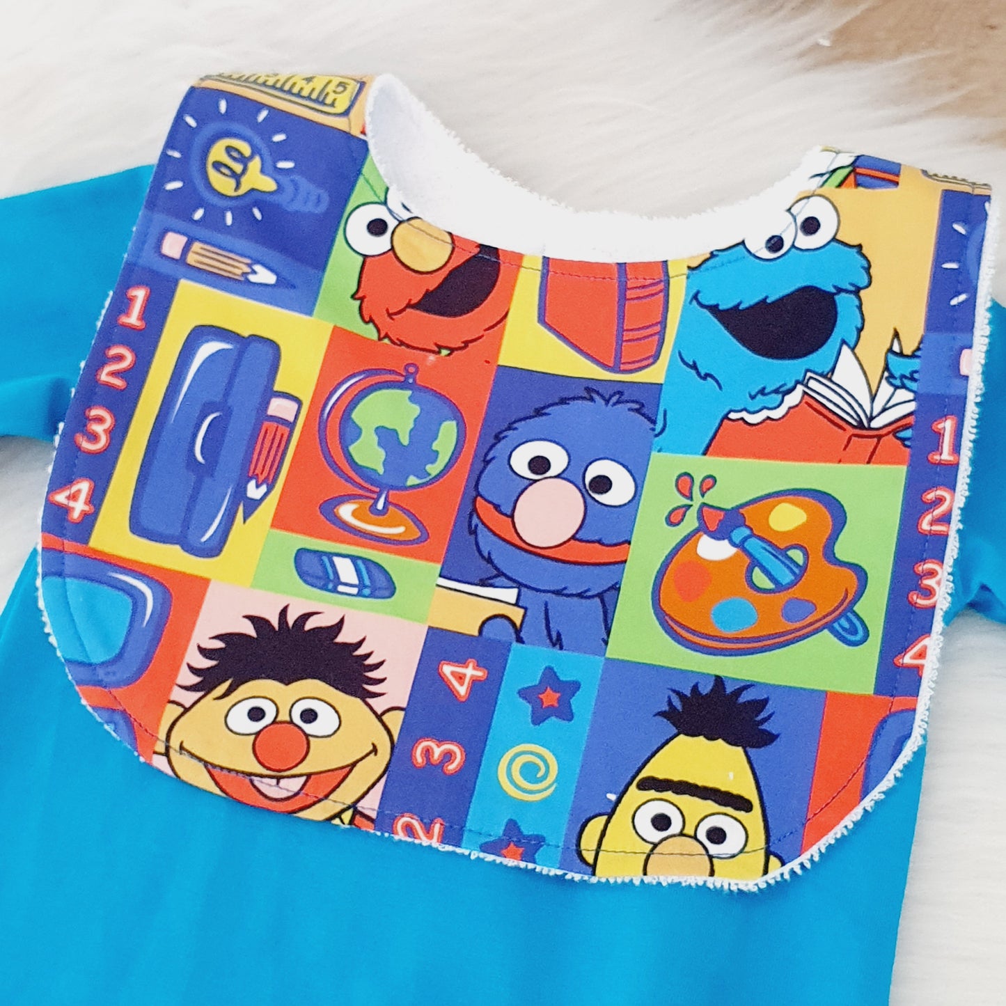 Sesame Street print Bib, Handmade Baby Bib, Feeding Bib