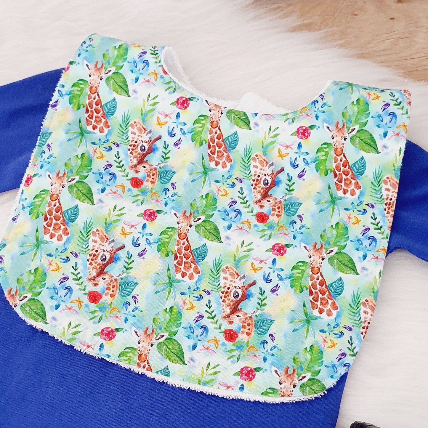 Giraffe Bib, Handmade Baby Bib, Large Feeding Bib