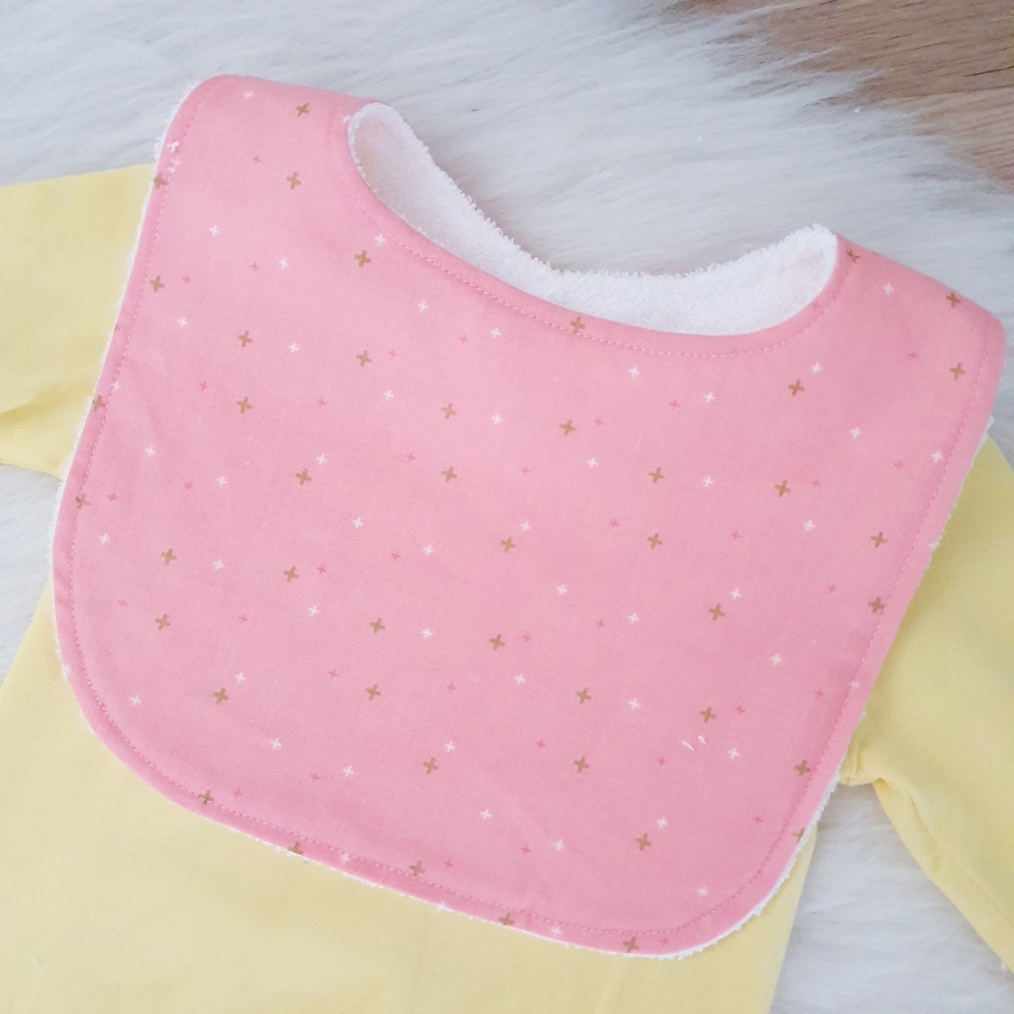 Peachy Pink Bib, Handmade Baby Bib, Feeding Bib