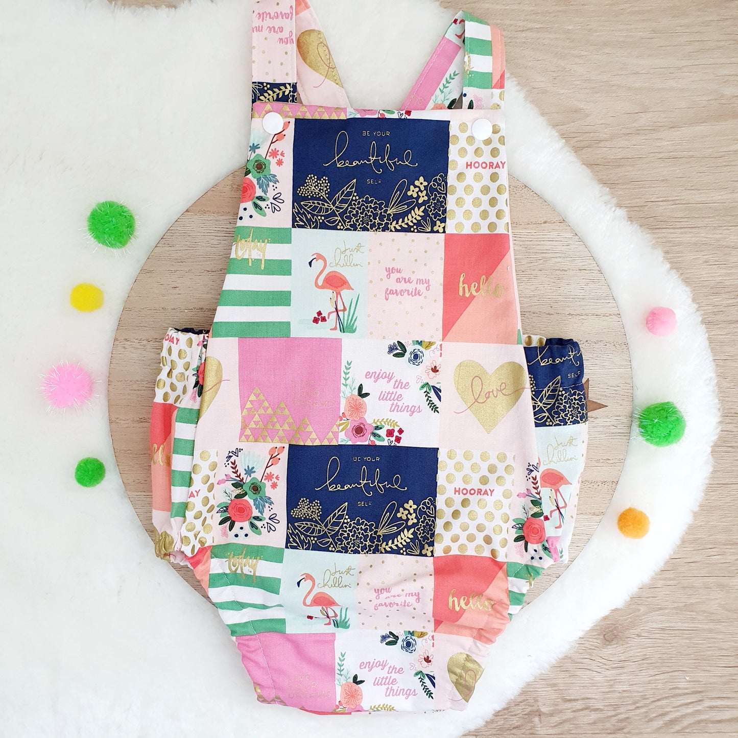 FLORAL & GOLD Baby /Toddler Romper, Size 2