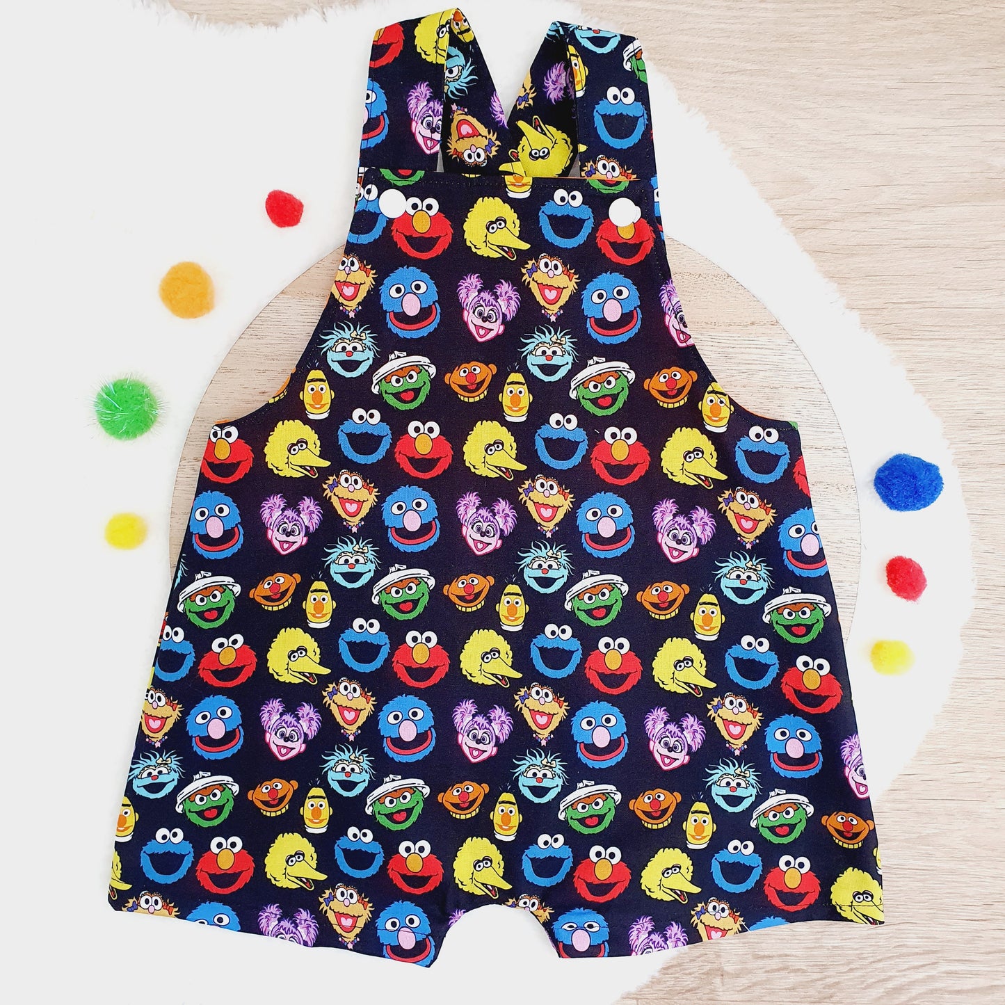 SESAME STREET print Overalls, Baby Overalls, Short Leg Romper, Size 1