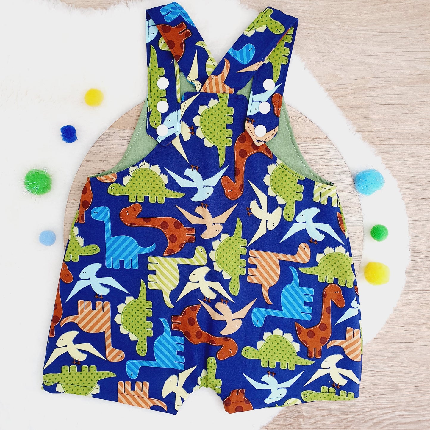 DINOSAURS print Overalls, Baby Overalls, Short Leg Romper, Size 1