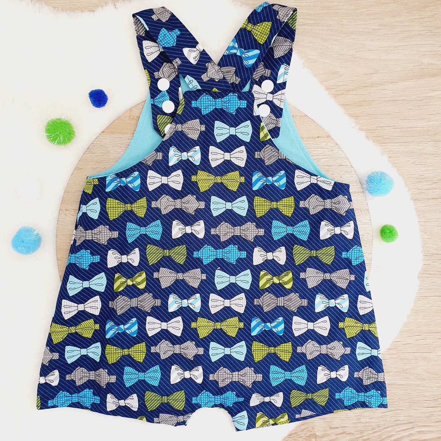BOW TIES print Overalls, Baby Overalls, Short Leg Romper, Size 1