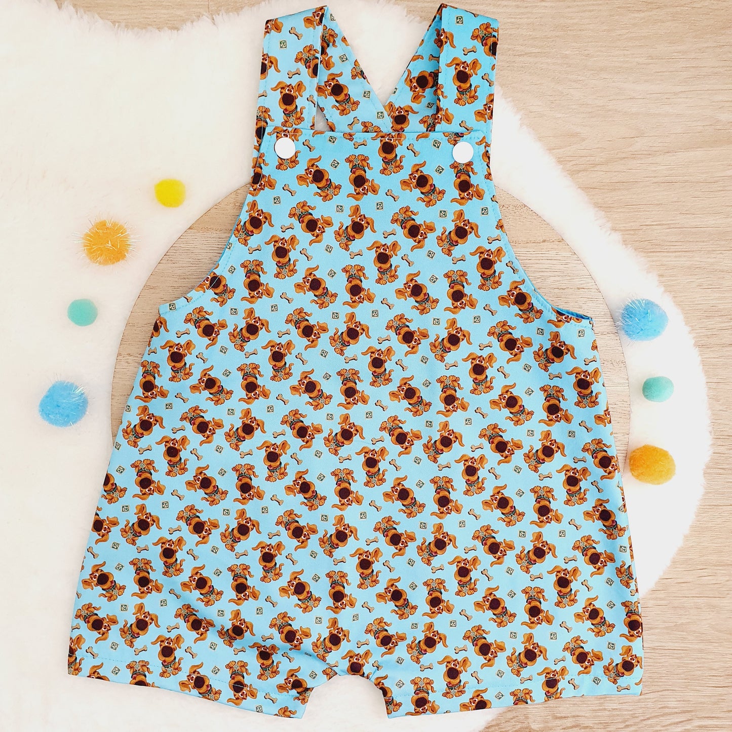 SCOOBS print Overalls, Baby Overalls, Short Leg Romper, Size 1