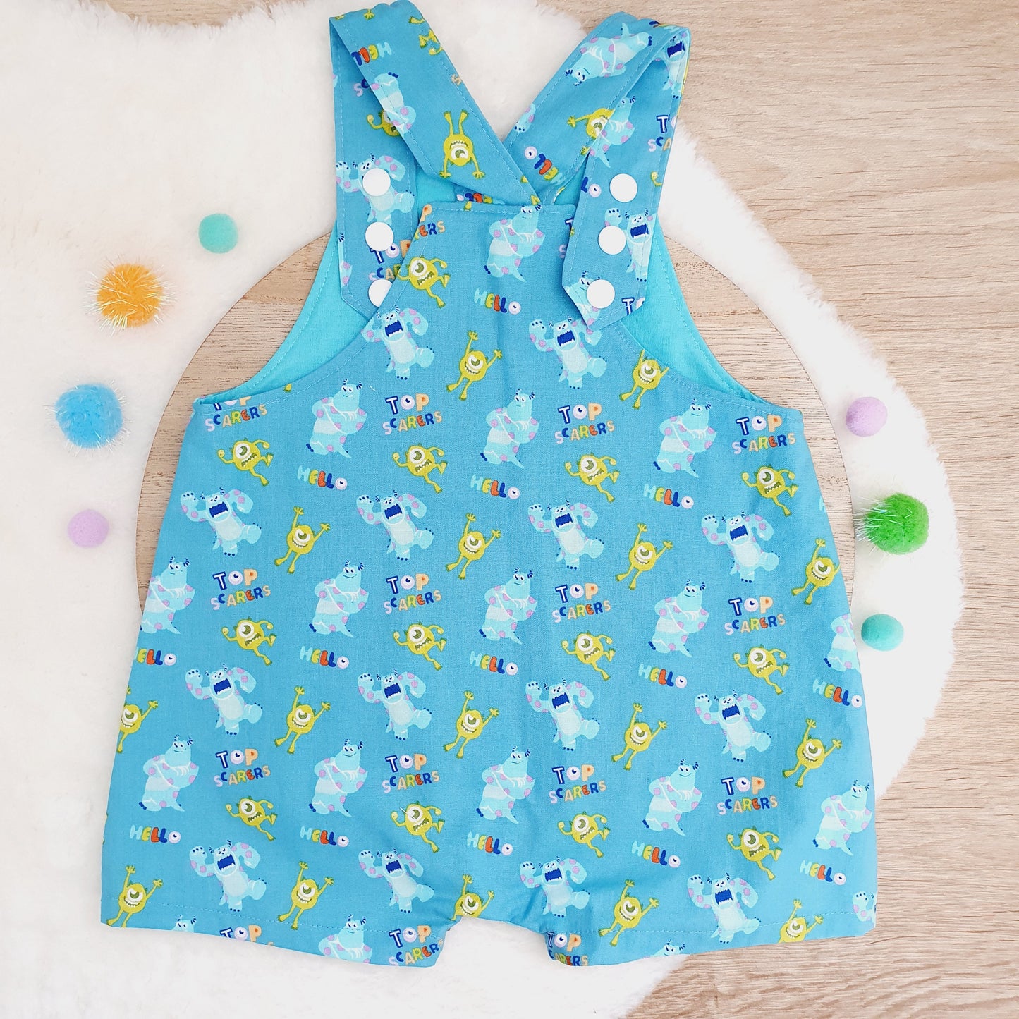 MONSTERS print Overalls, Baby Overalls, Short Leg Romper, Size 1