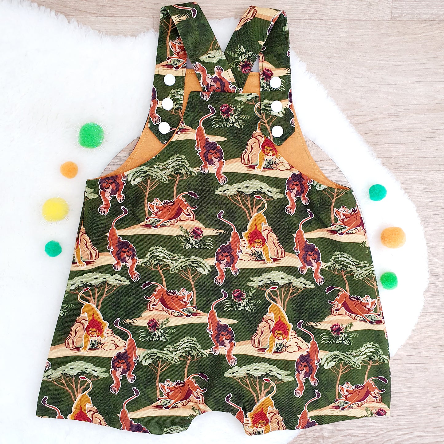 LION KING print Overalls, Baby / Toddler Overalls, Short Leg Romper, Size 2