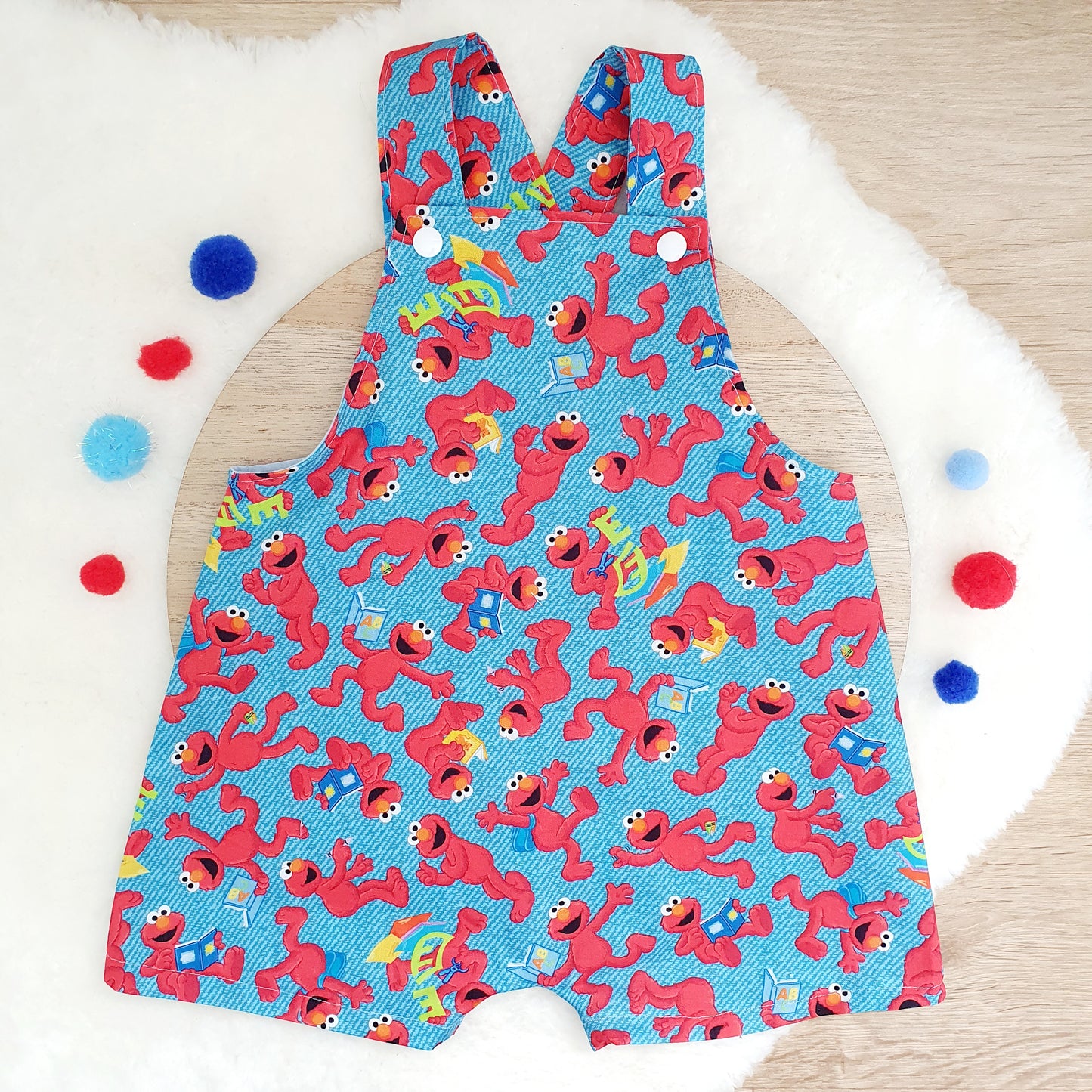 ELMO print Overalls, Baby Overalls, Short Leg Romper, Size 1