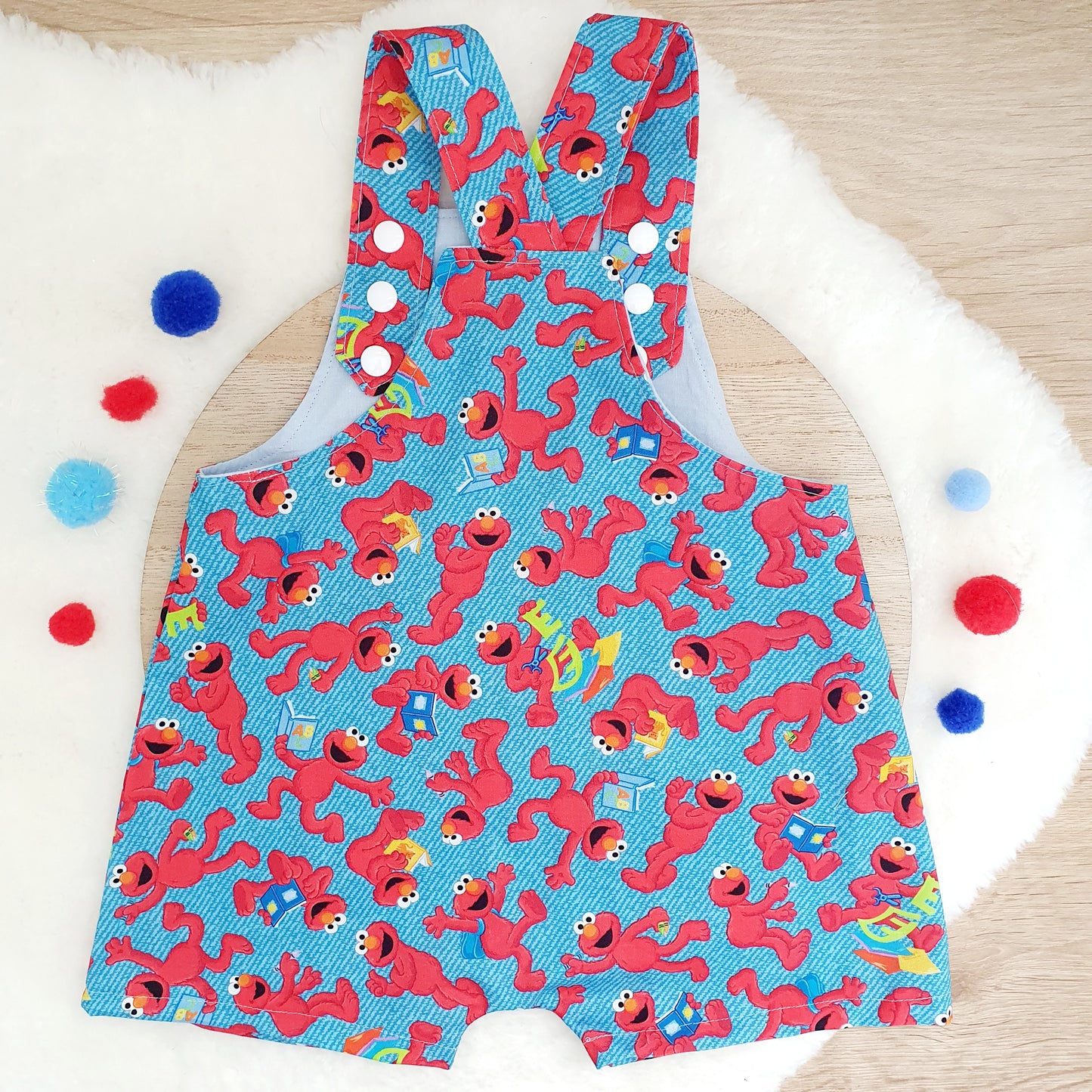 ELMO print Overalls, Baby Overalls, Short Leg Romper, Size 1