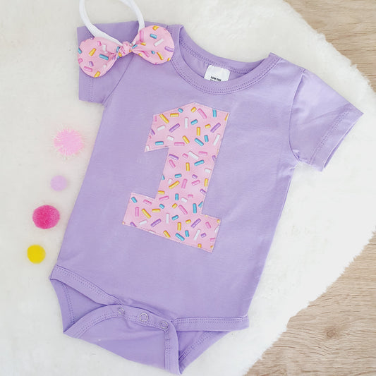 Girls 1st Birthday Short Sleeve Bodysuit & Headband Set, Size 0