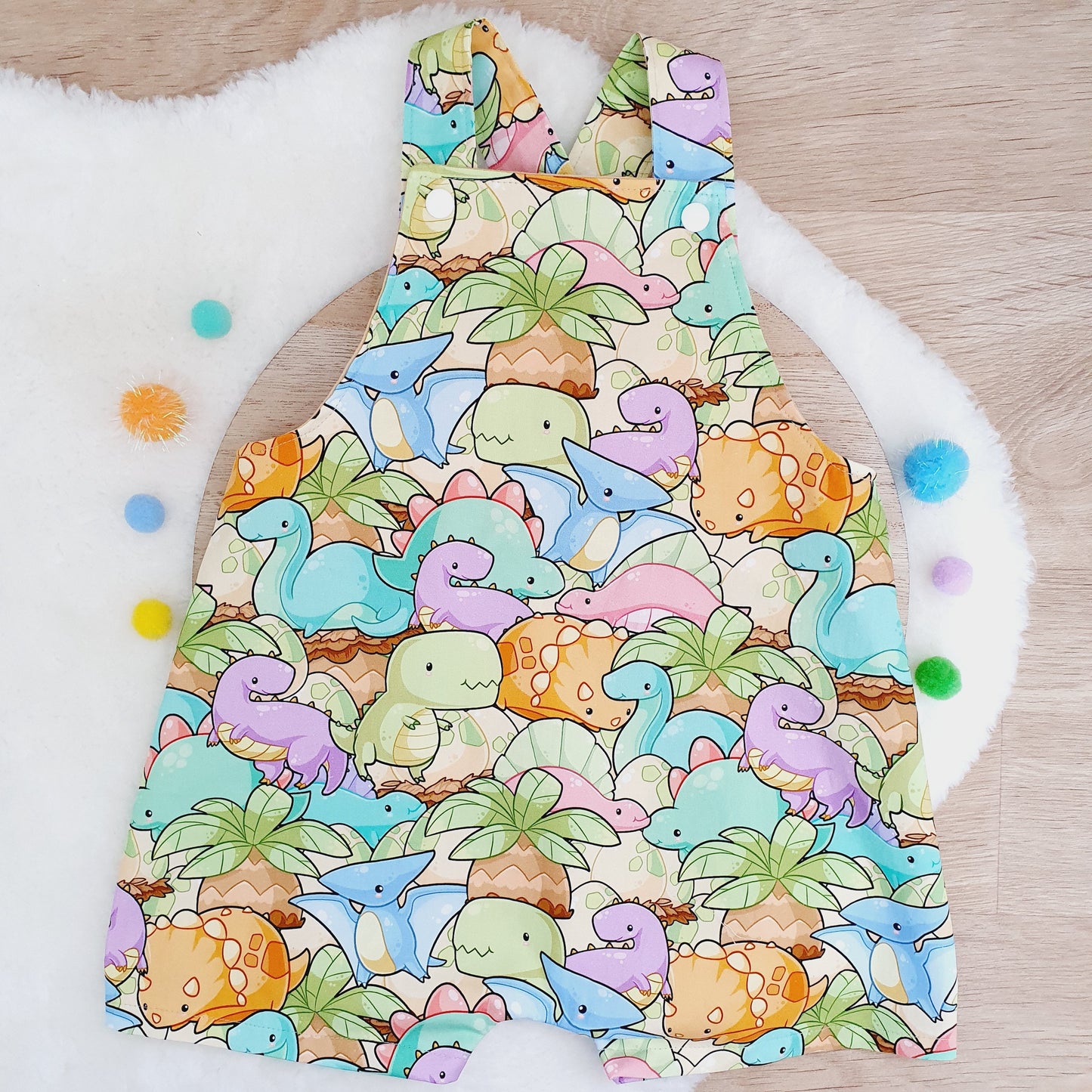 DINOSAURS print Overalls, Baby / Toddler Overalls, Short Leg Romper, Size 2