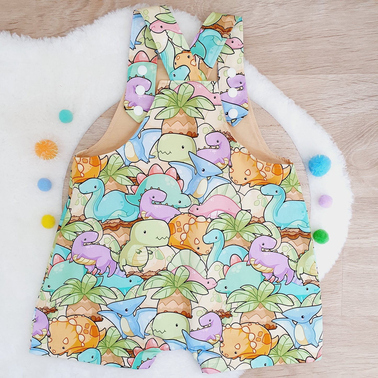 DINOSAURS print Overalls, Baby / Toddler Overalls, Short Leg Romper, Size 2