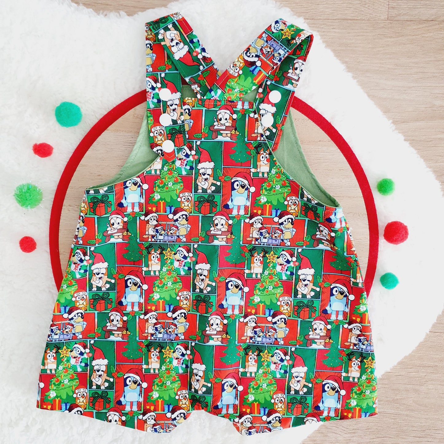 CHRISTMAS DOGS Overalls, Baby Overalls, Short Leg Romper, Size 1