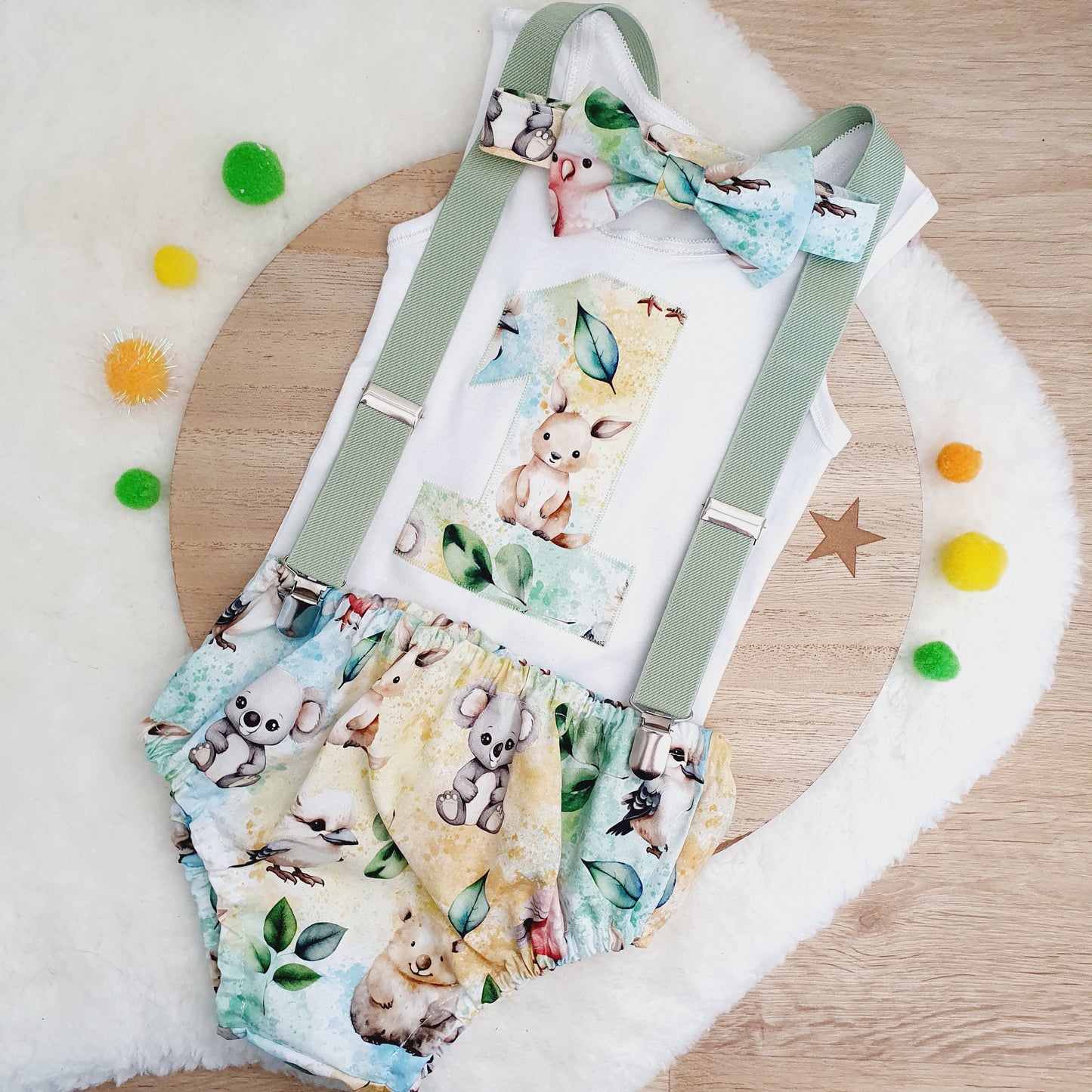 AUSSIE ANIMALS Boys 1st Birthday Outfit, Size 1