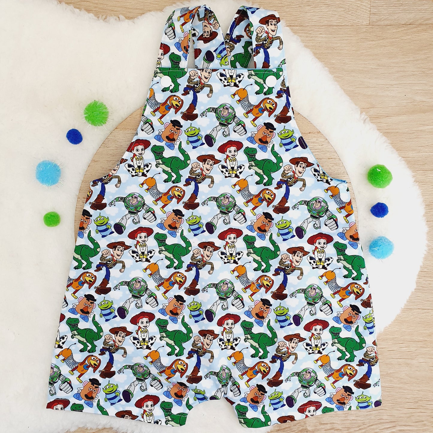 TOY STORY print Overalls, Baby / Toddler Overalls, Short Leg Romper, Size 2