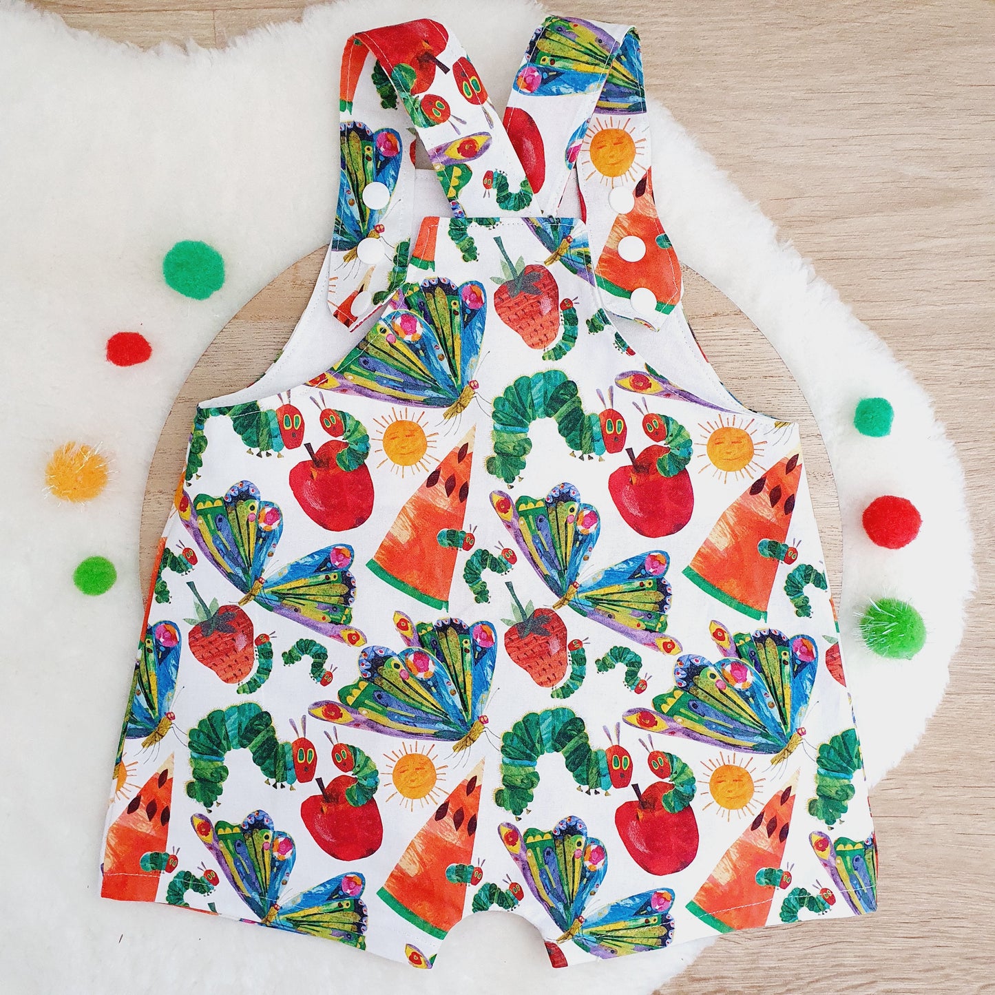 CATERPILLAR print Overalls, Baby Overalls, Short Leg Romper, Size 1