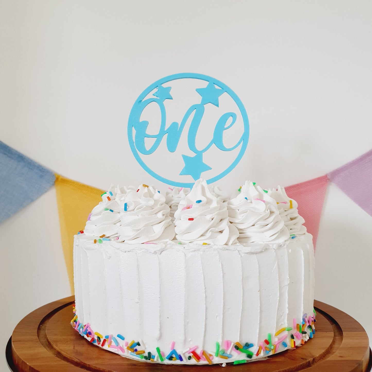 ONE Cake Topper with Stars - Light Blue
