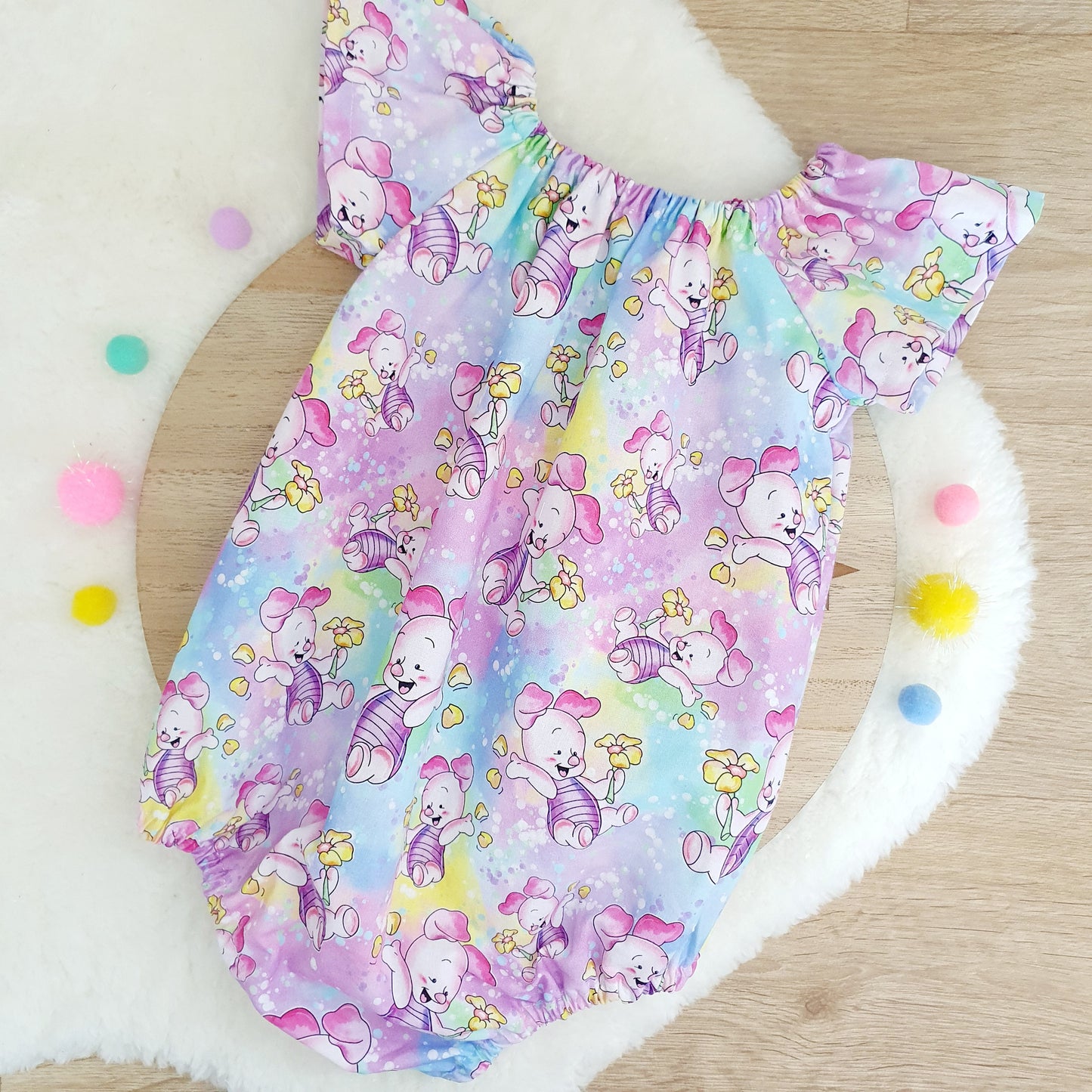 Piglet print Baby Girl Playsuit, Size 1, 1st Birthday / Cake Smash Outfit