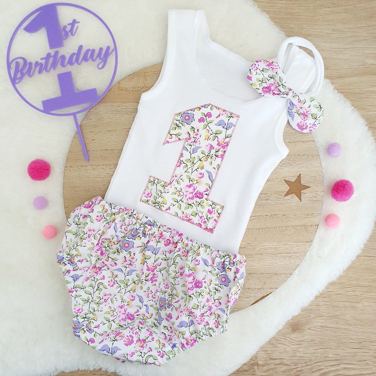 FLORAL Girls 1st Birthday - Cake Smash Outfit, Size 0