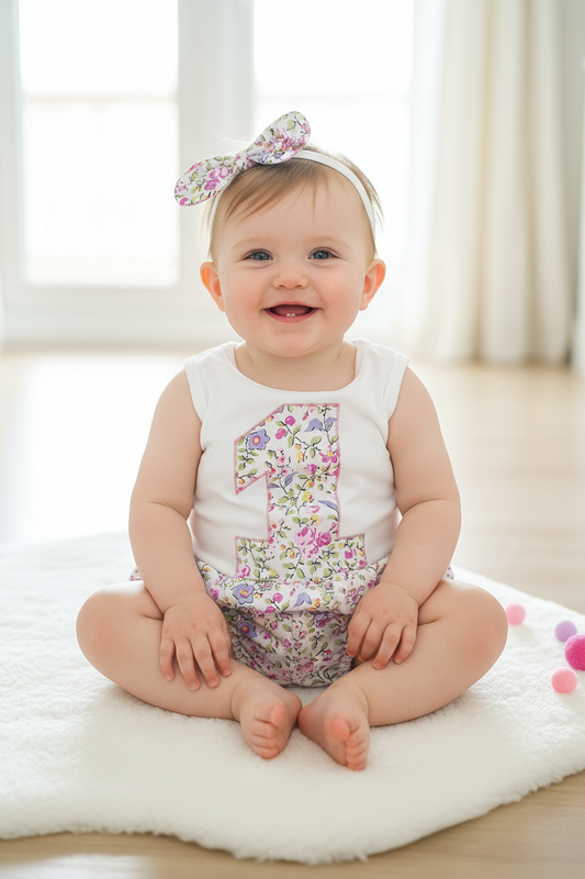 FLORAL Girls 1st Birthday - Cake Smash Outfit, Size 0