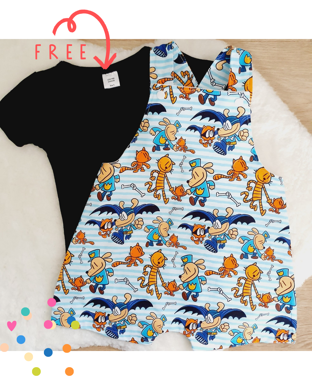 DOGMAN print Overalls, Size 2 with BONUS Short Sleeve Bodysuit