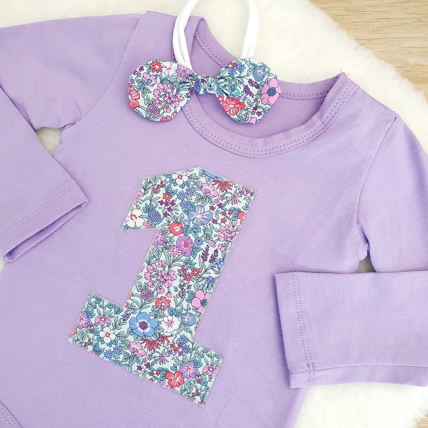 Girls 1st Birthday Long Sleeve Bodysuit & Headband Set, Size 0 - Ditsy Floral