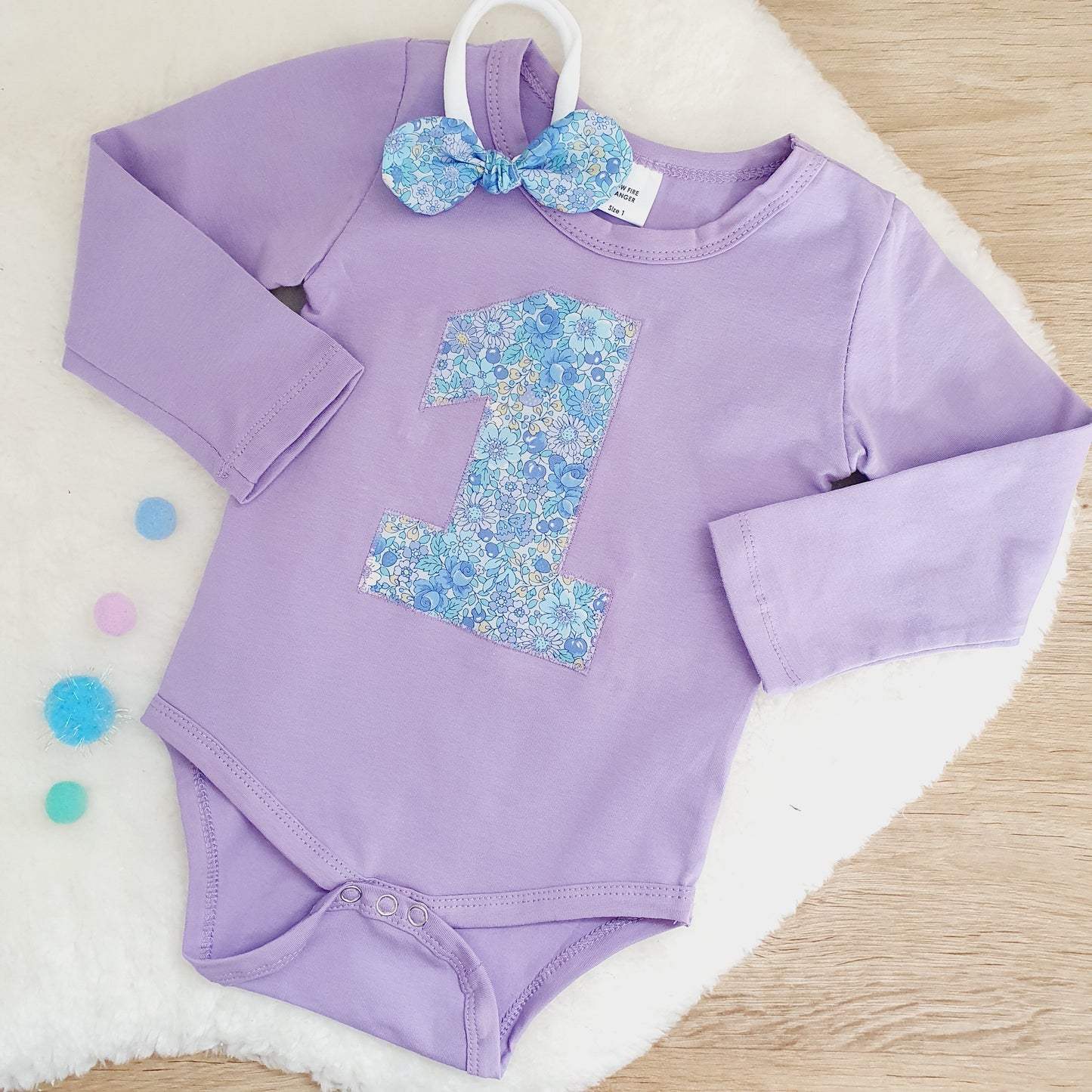 *SALE* Girls 1st Birthday Long Sleeve Bodysuit & Headband Set, Size 1 - Ditsy Floral