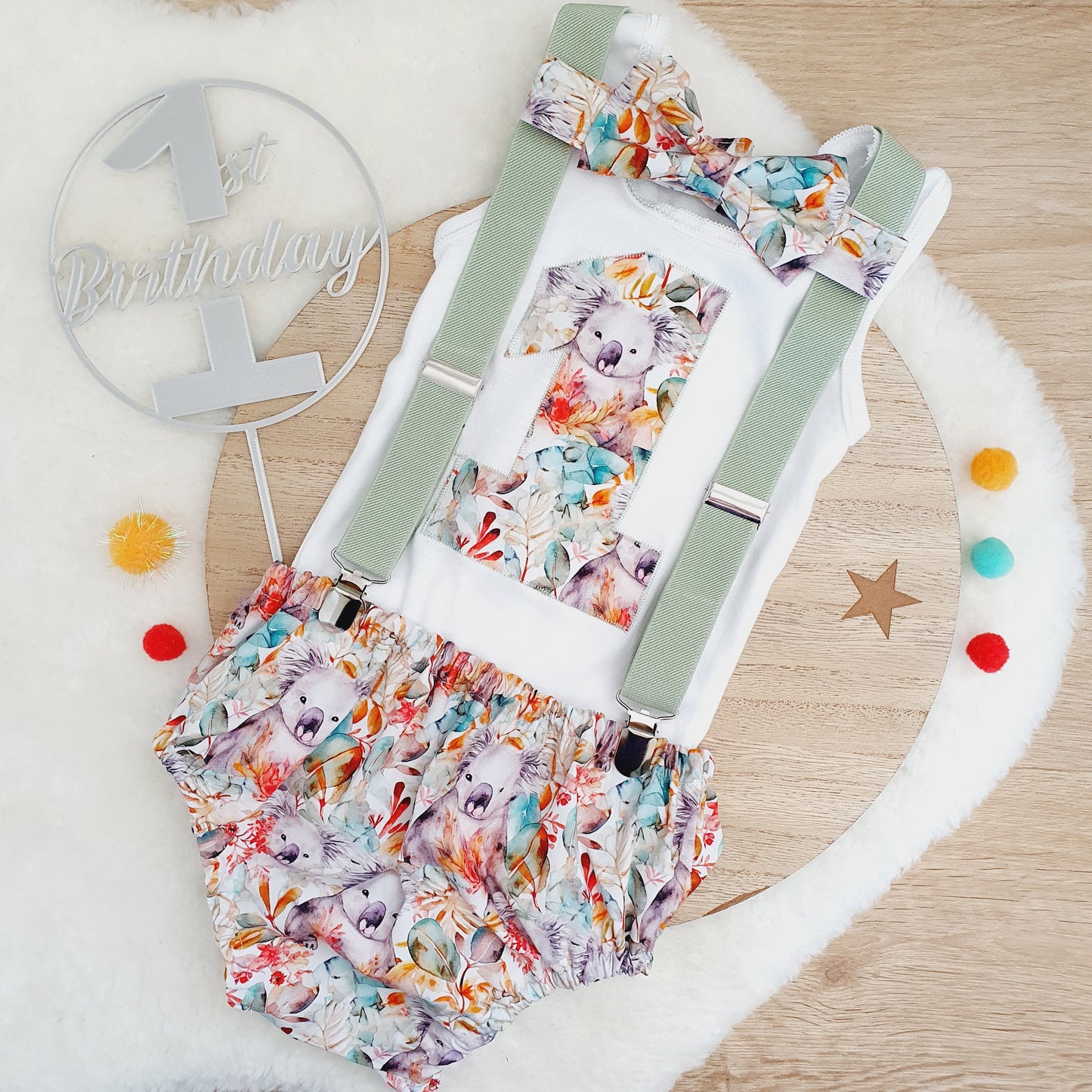 KOALA print Boys 1st Birthday Outfit, Size 1