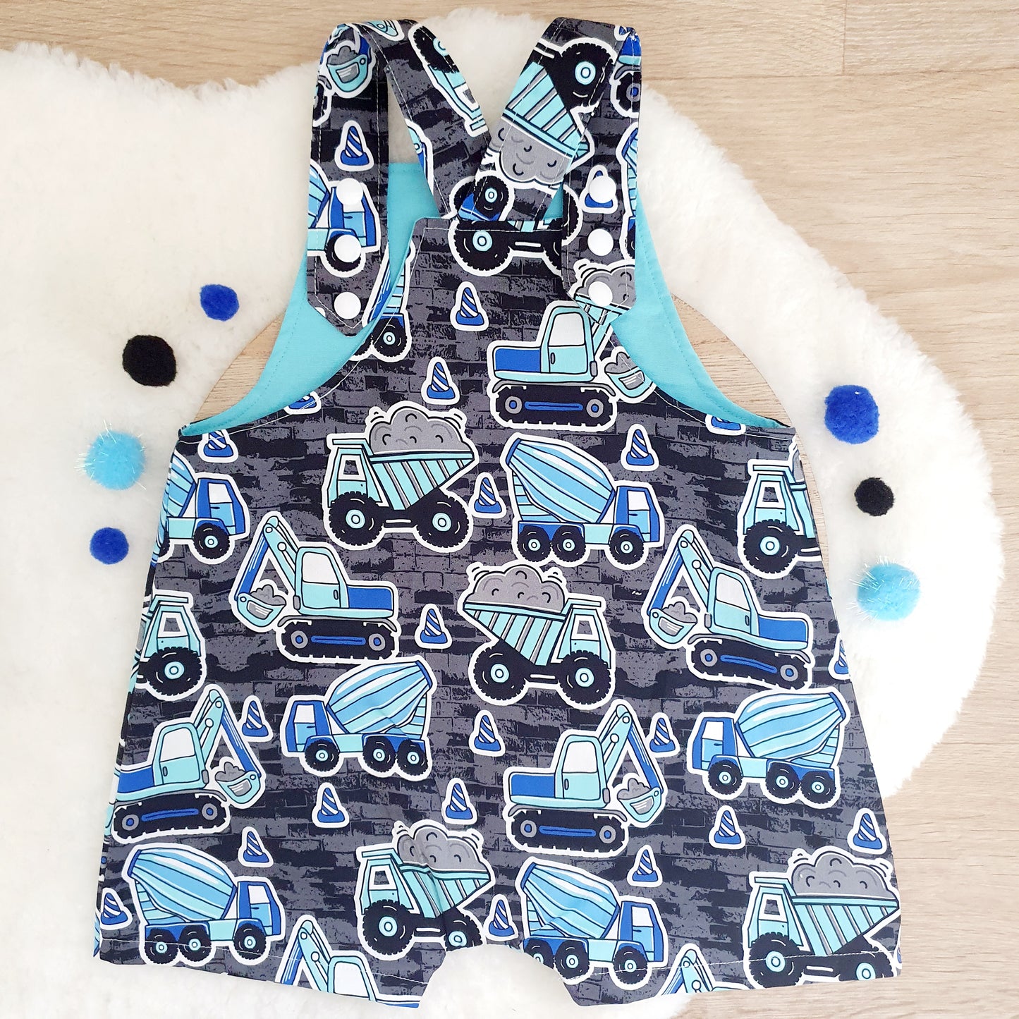 CONSTRUCTION print Overalls, Baby / Toddler Overalls, Short Leg Romper, Size 2