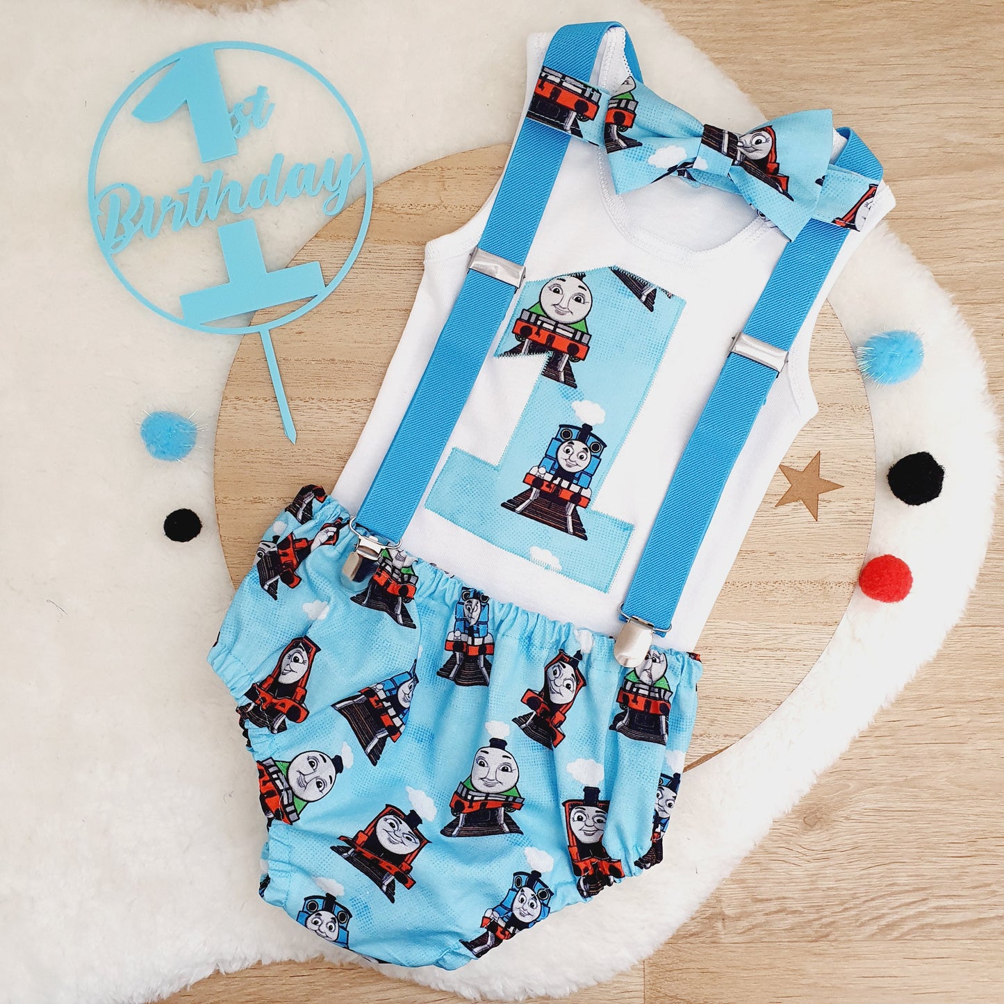 THOMAS print Boys 1st Birthday Outfit, Size 1