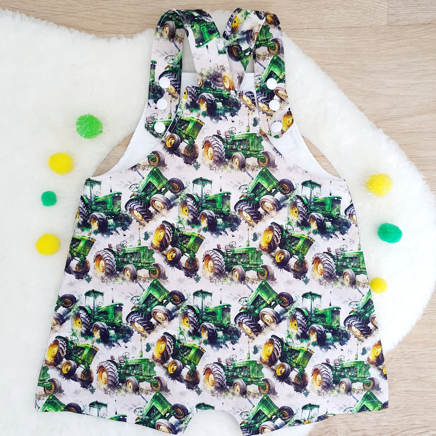 TRACTOR print Overalls, Baby / Toddler Overalls, Short Leg Romper, Size 2