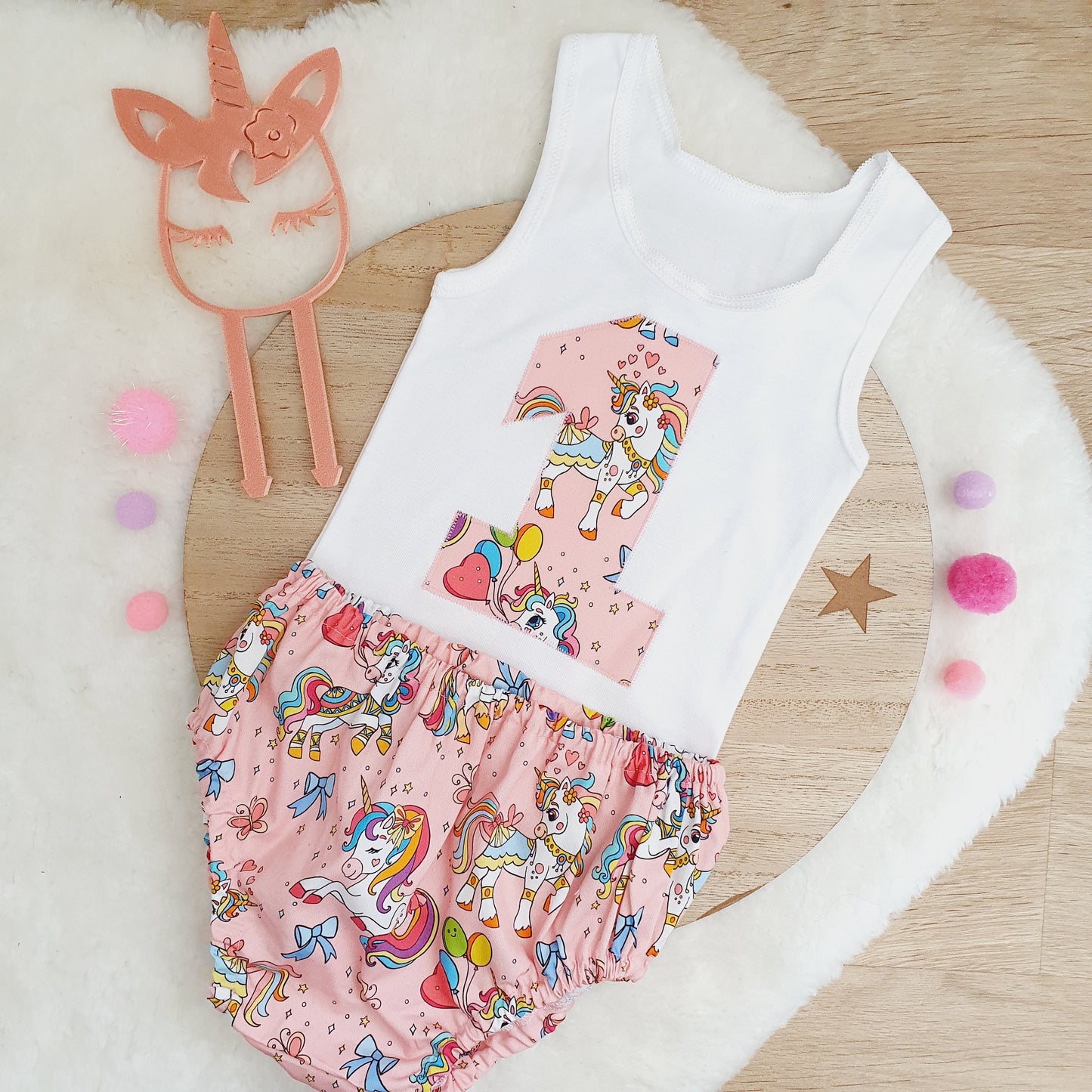 Rainbow Unicorn Girls Cake Smash / 1st Birthday Outfit, Girls First Birthday, Size 0