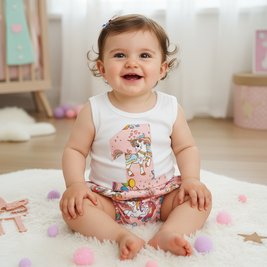Rainbow Unicorn Girls Cake Smash / 1st Birthday Outfit, Girls First Birthday, Size 0