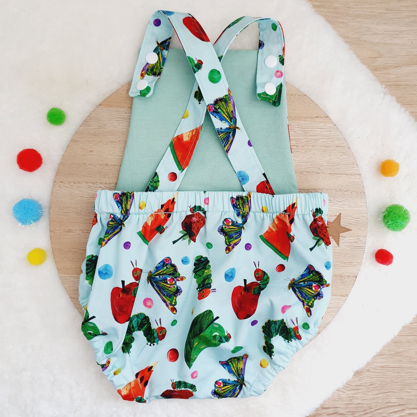 CATERPILLAR print Baby Romper, Size 0