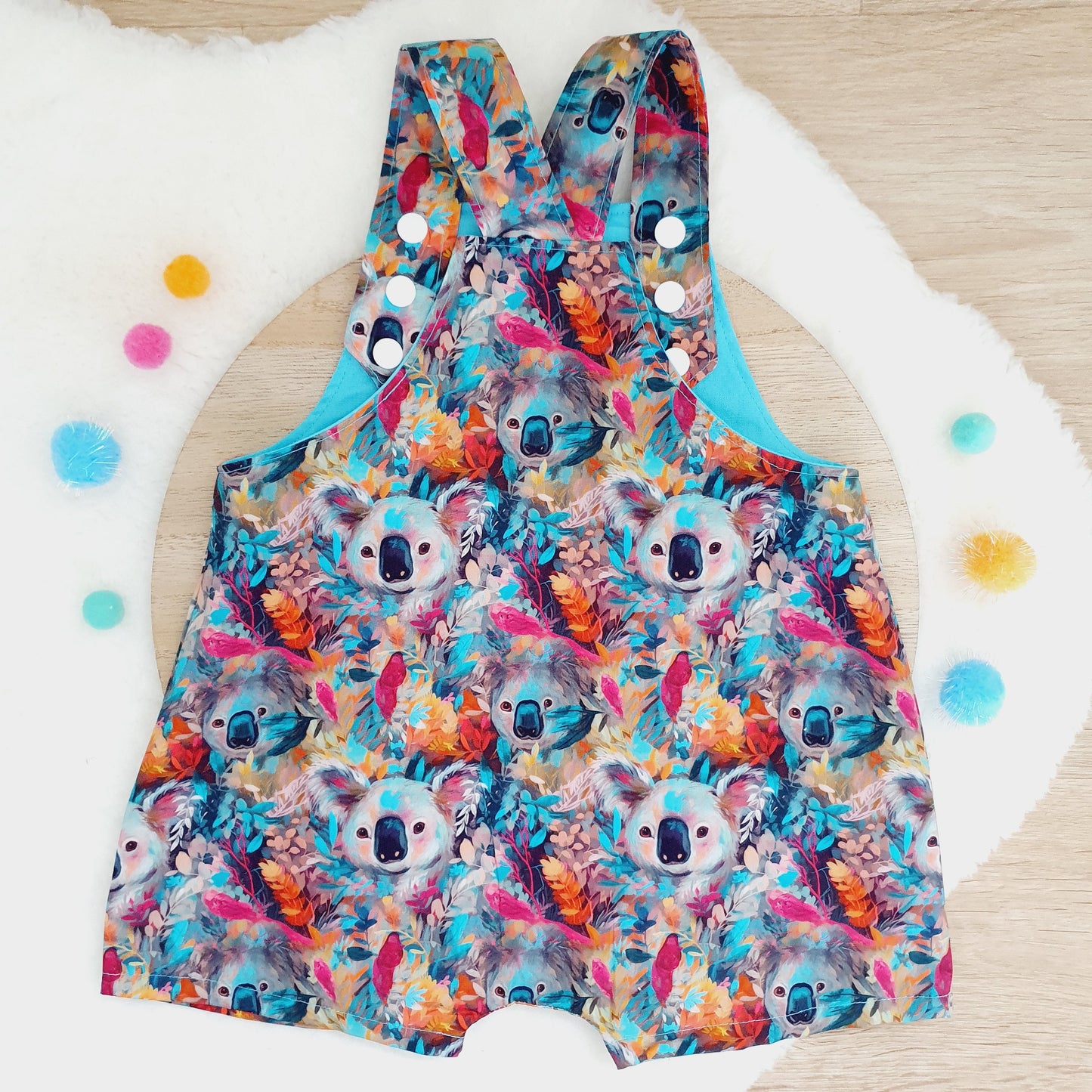 KOALA print Overalls, Baby Overalls, Short Leg Romper, Size 1