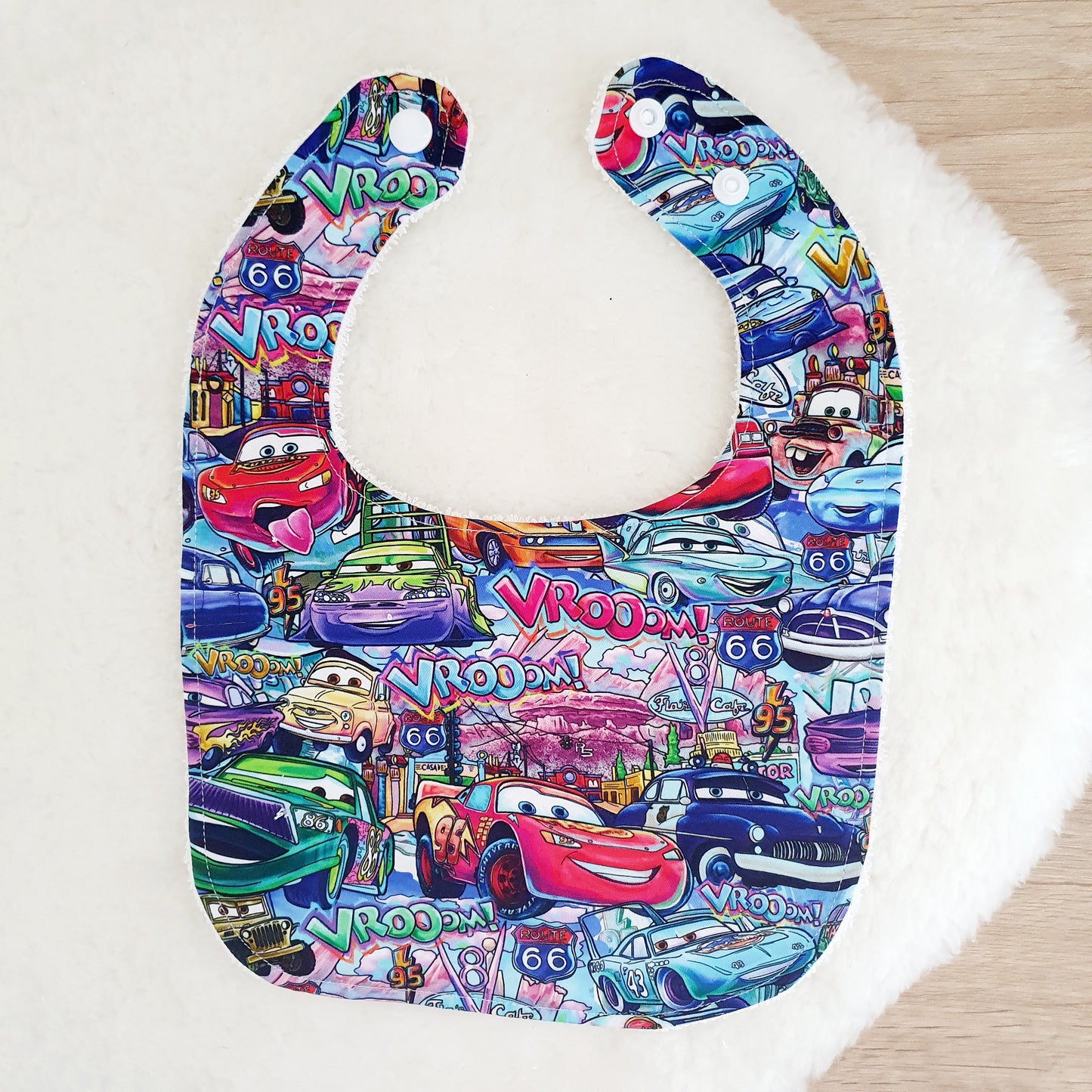 CARS print Bib, Handmade Baby Bib, Feeding Bib