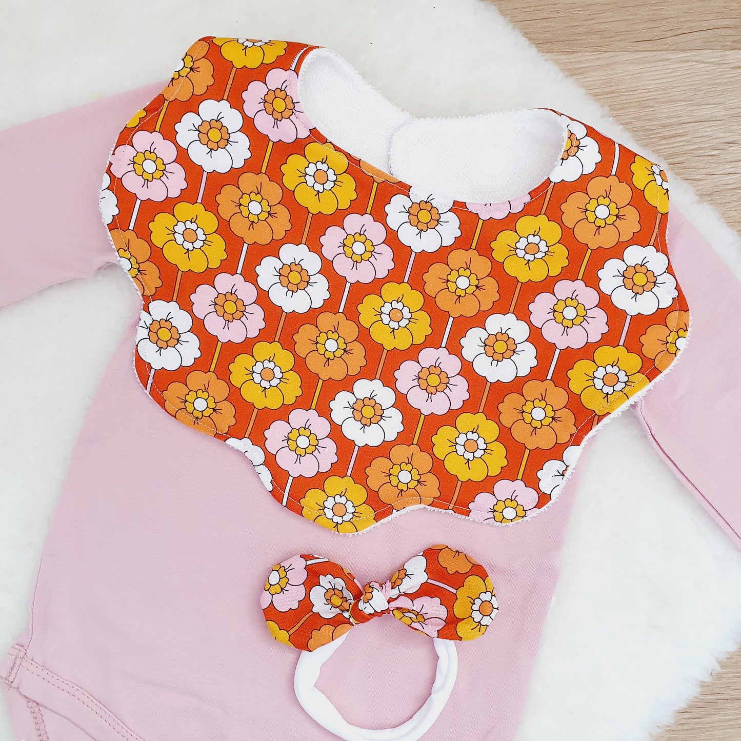 Groovy Handmade Scalloped Baby Bib and Headband Set