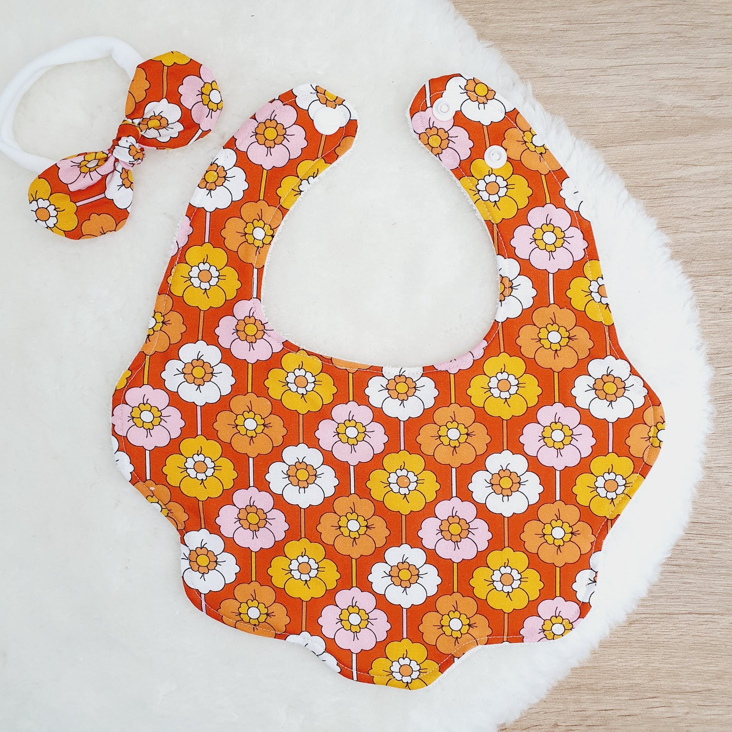 Groovy Handmade Scalloped Baby Bib and Headband Set