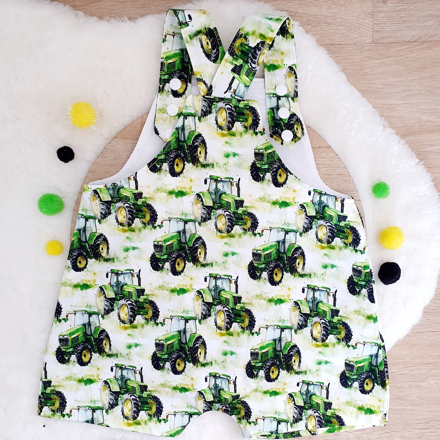 TRACTOR print Overalls, Baby / Toddler Overalls, Short Leg Romper, Size 2