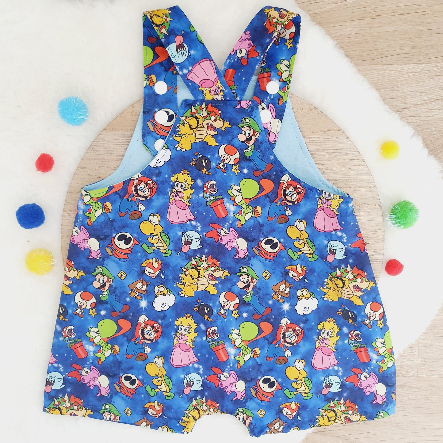 MARIO print Overalls, Baby Overalls, Short Leg Romper, Size 1