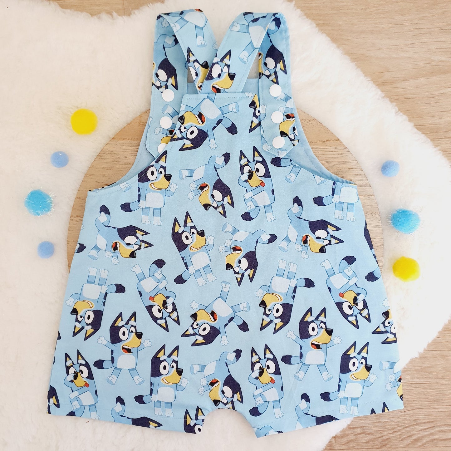 BLUE DOG print Overalls, Baby Overalls, Short Leg Romper, Size 1
