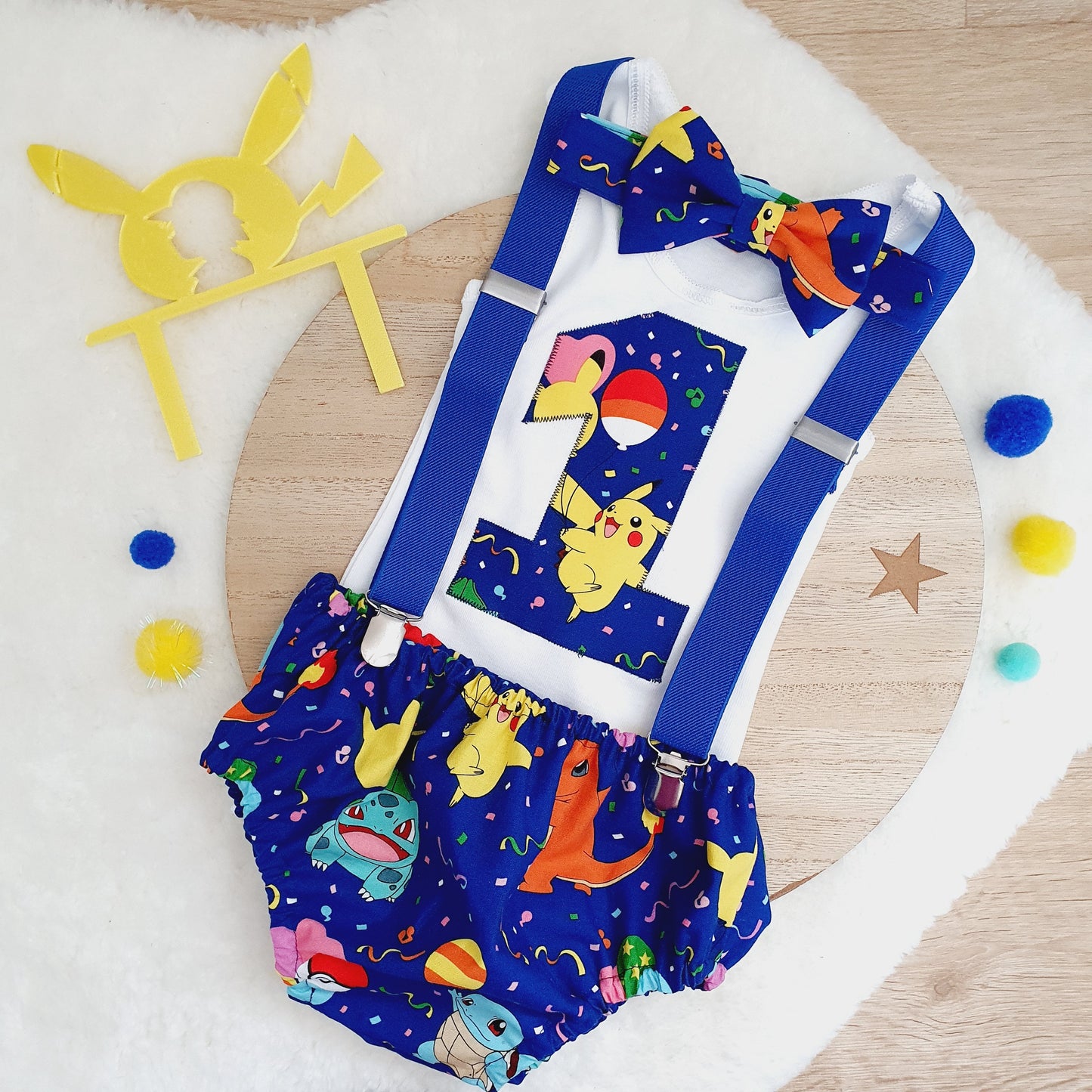 POKEMON PARTY print Boys 1st Birthday Outfit, Size 0