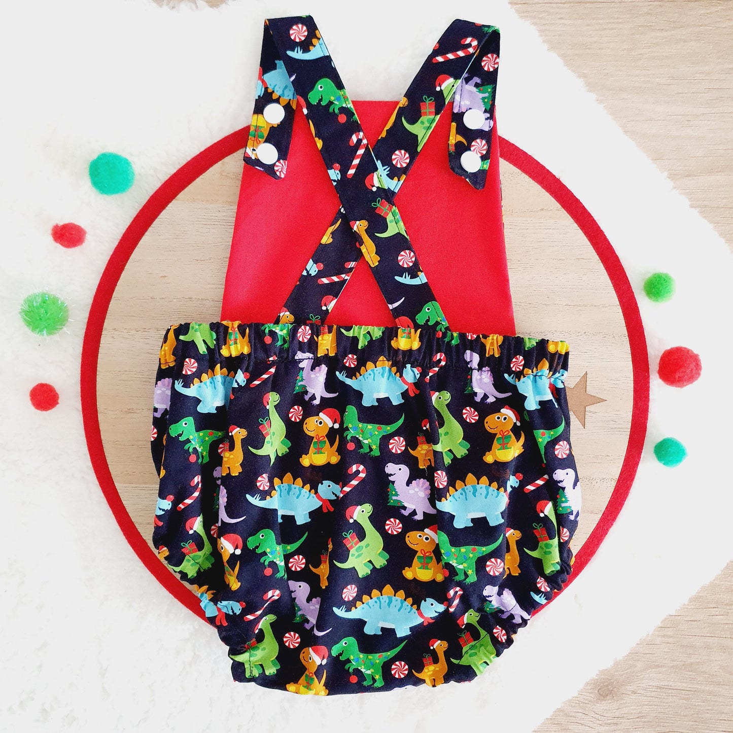 CHRISTMAS DINOSAURS Baby Romper, Size 0