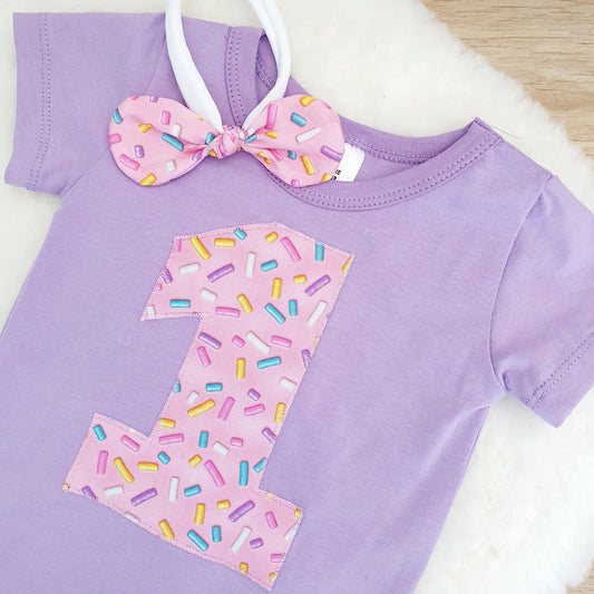 Girls 1st Birthday Short Sleeve Bodysuit & Headband Set, Size 0